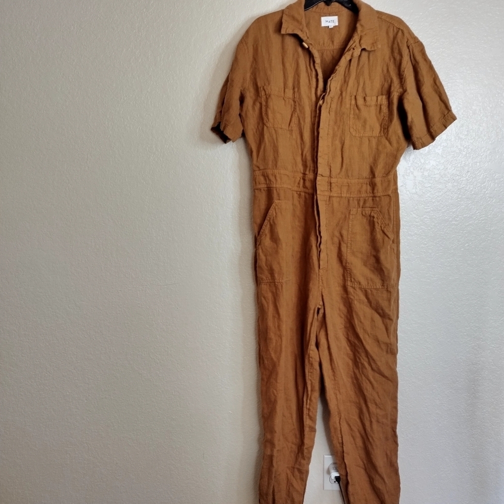Casual Linen-Blend Utility Jumpsuit - Brown - Picture 2 of 11